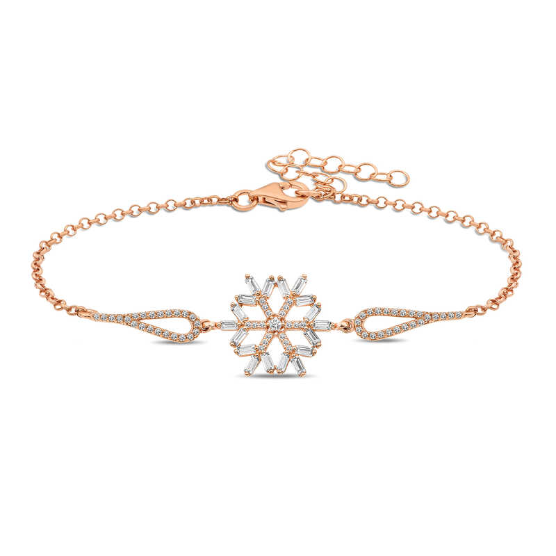 Silver Rose Baguette Stone Snowflake Bracelet
