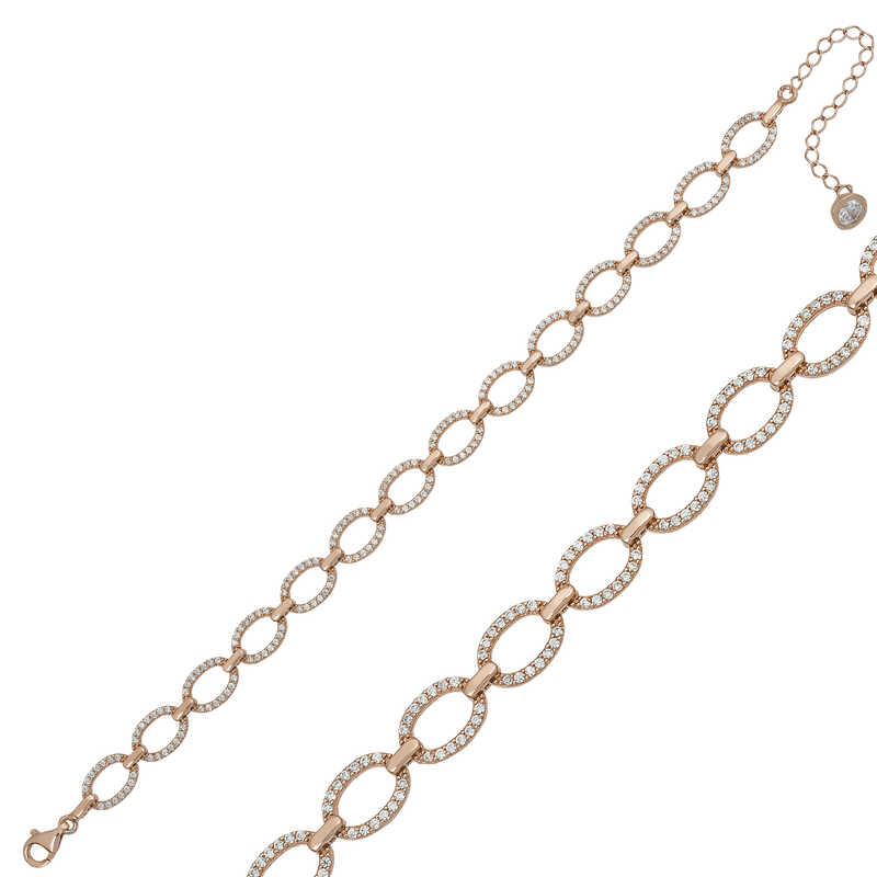 Silver Rose Oval Stone Women’s Bracelet