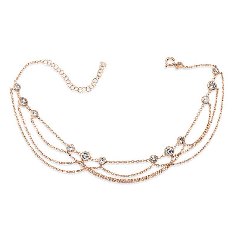 Silver Rose Double Chain White Stone Anklet