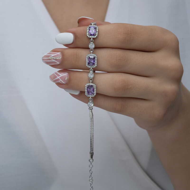 Silver Baguette Purple Stone Women’s Bracelet