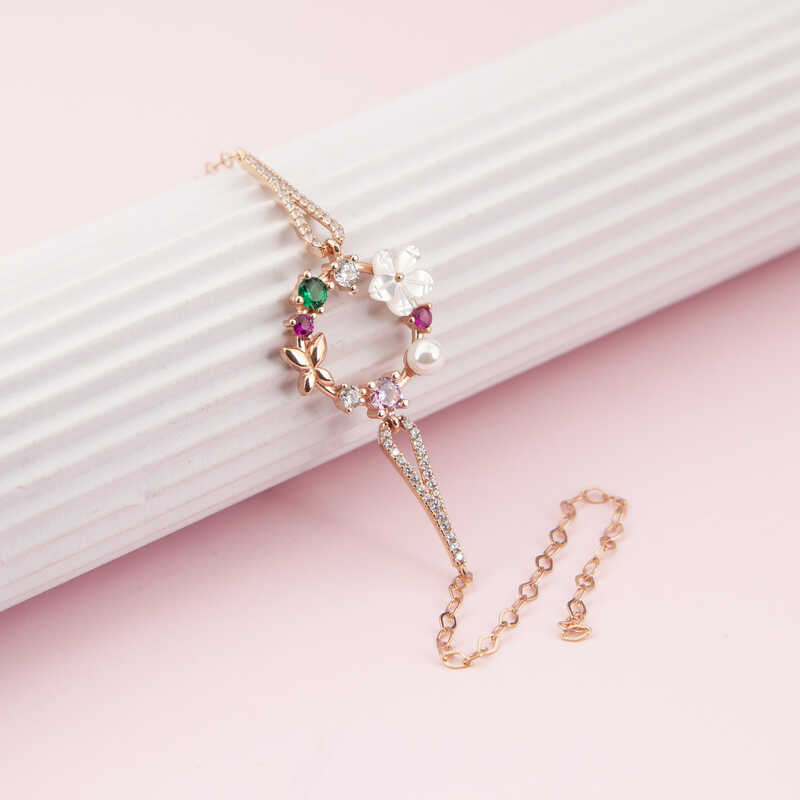 Silver Rose Color Magnolia Flower Women’s Bracelet