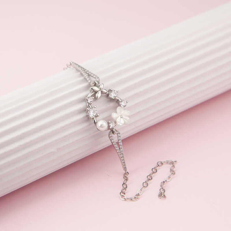 Silver Magnolia Flower Butterfly Women’s Bracelet