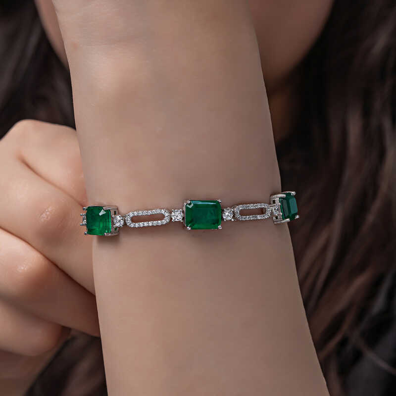 Silver Green Color Square Paraiba Stone Women’s Bracelet