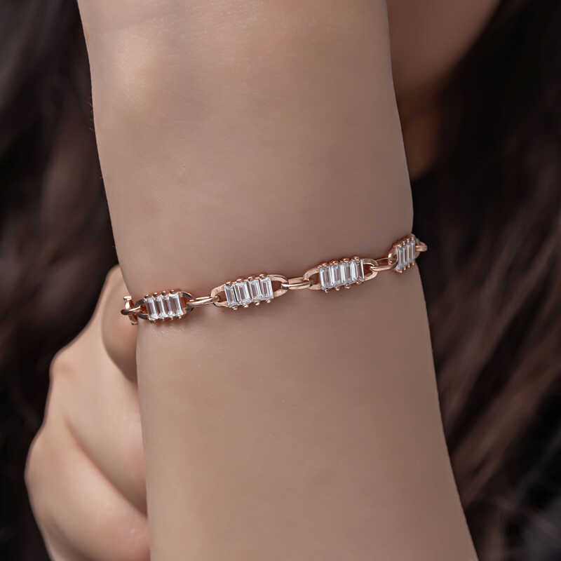 Silver Rose Baguette Stone Women’s Bracelet