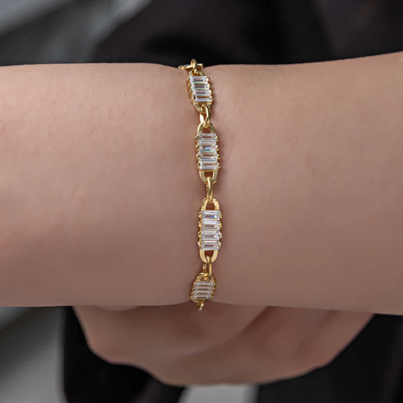 Silver Gold Baguette Stone Women’s Bracelet