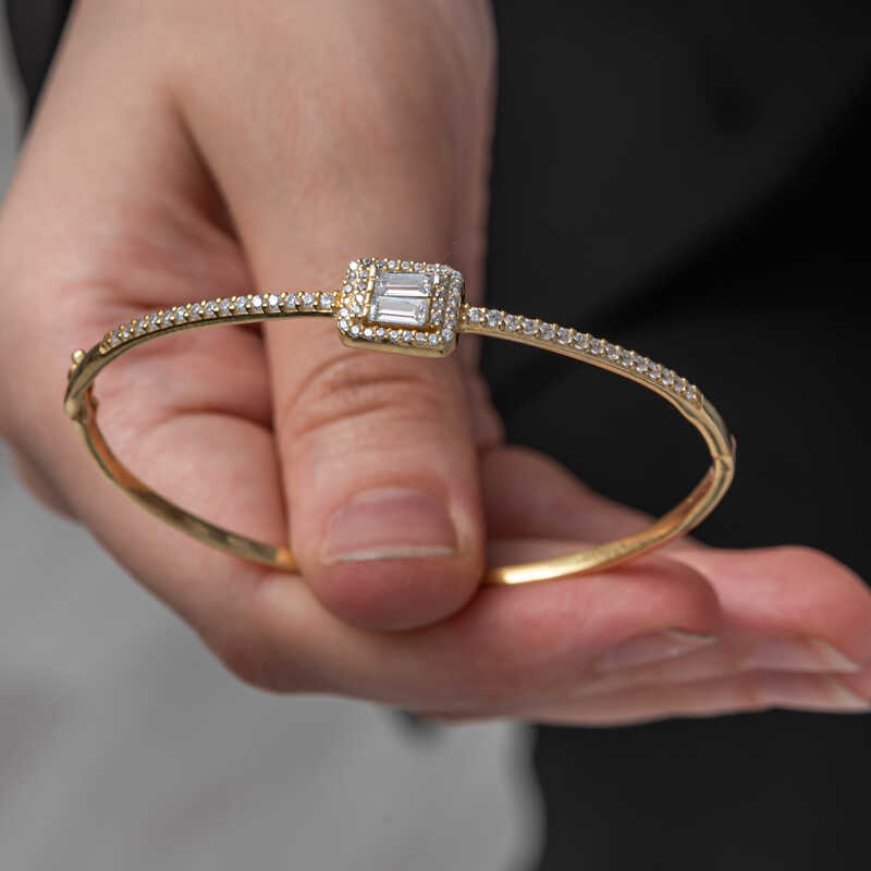 Silver Gold Baguette Stone-set Women's Bangle