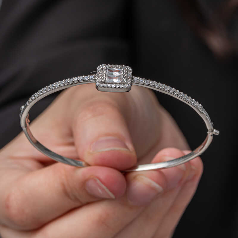 Silver Baguette Stone-set Women's Bangle