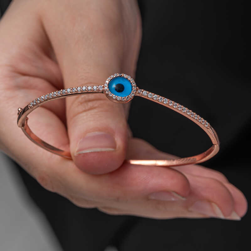 Silver Rose Evil Eye Women's Bangle