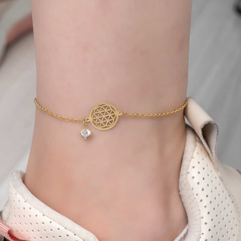 Silver Gold Flower of Life Solitaire Anklet