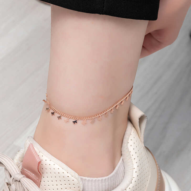 Silver Rose Butterfly Anklet