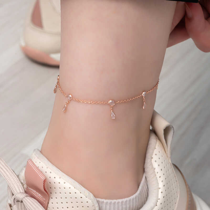 Silver Rose Drop Zircon Stone Anklet