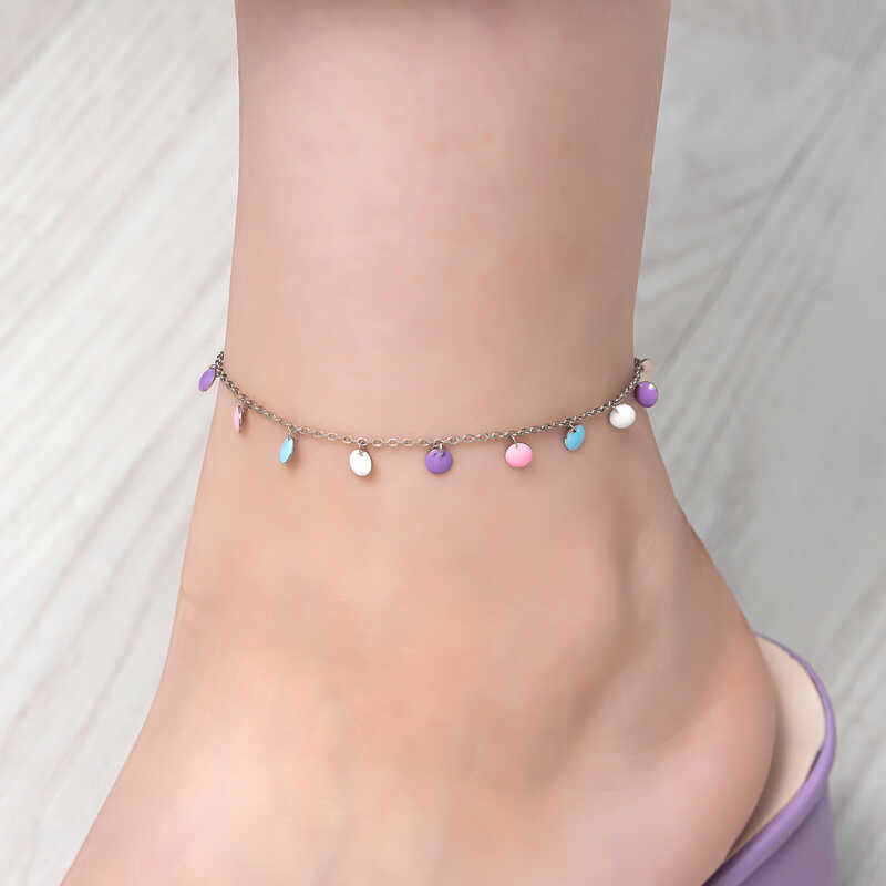 Silver Round Colored Enamel Anklet