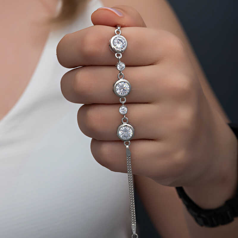 Silver Round Stone Women’s Bracelet