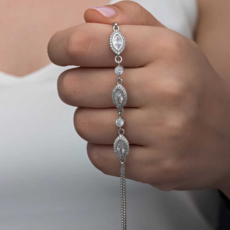 Silver Shuttle Zircon Stone Women’s Bracelet