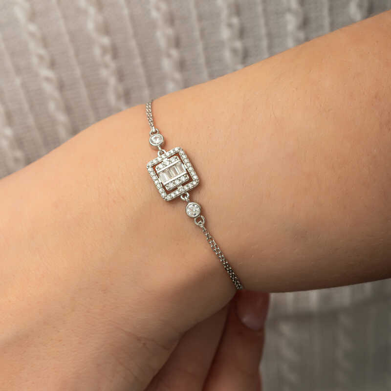 Silver Square Baguette Stone Women’s Bracelet