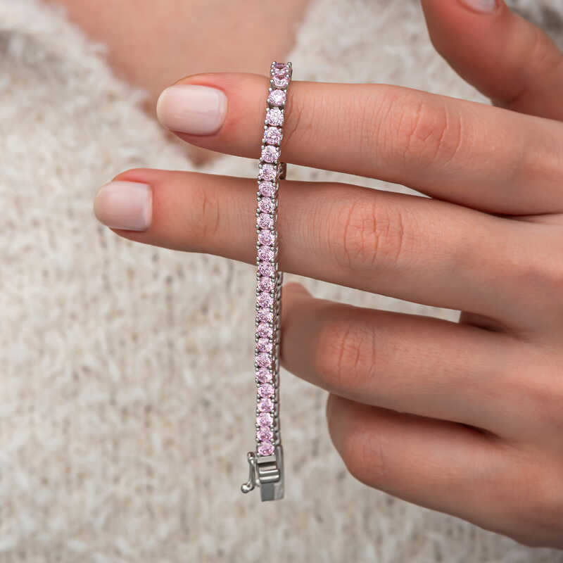 Silver Pink Zircon Stone Waterway Women’s Bracelet