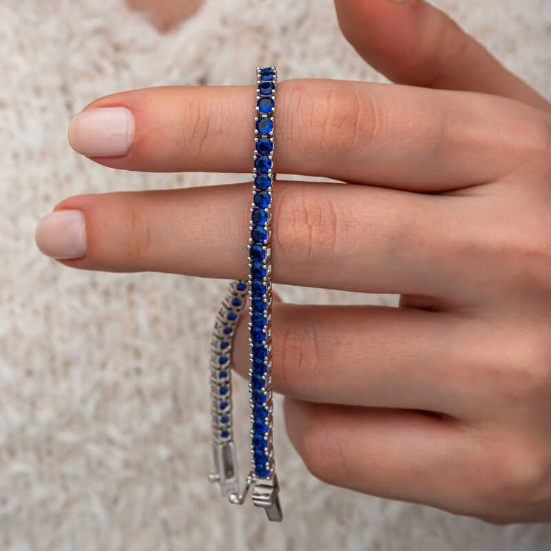 Silver Navy Blue Zircon Stone Waterway Women’s Bracelet