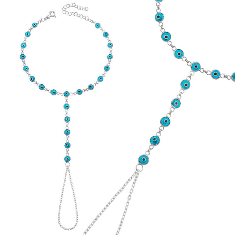 Silver Blue Evil Eye Beaded Shahmaran
