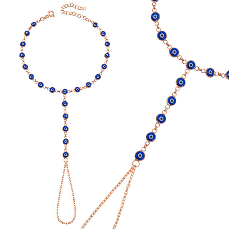 Silver Rose Navy Blue Evil Eye Beaded Shahmaran