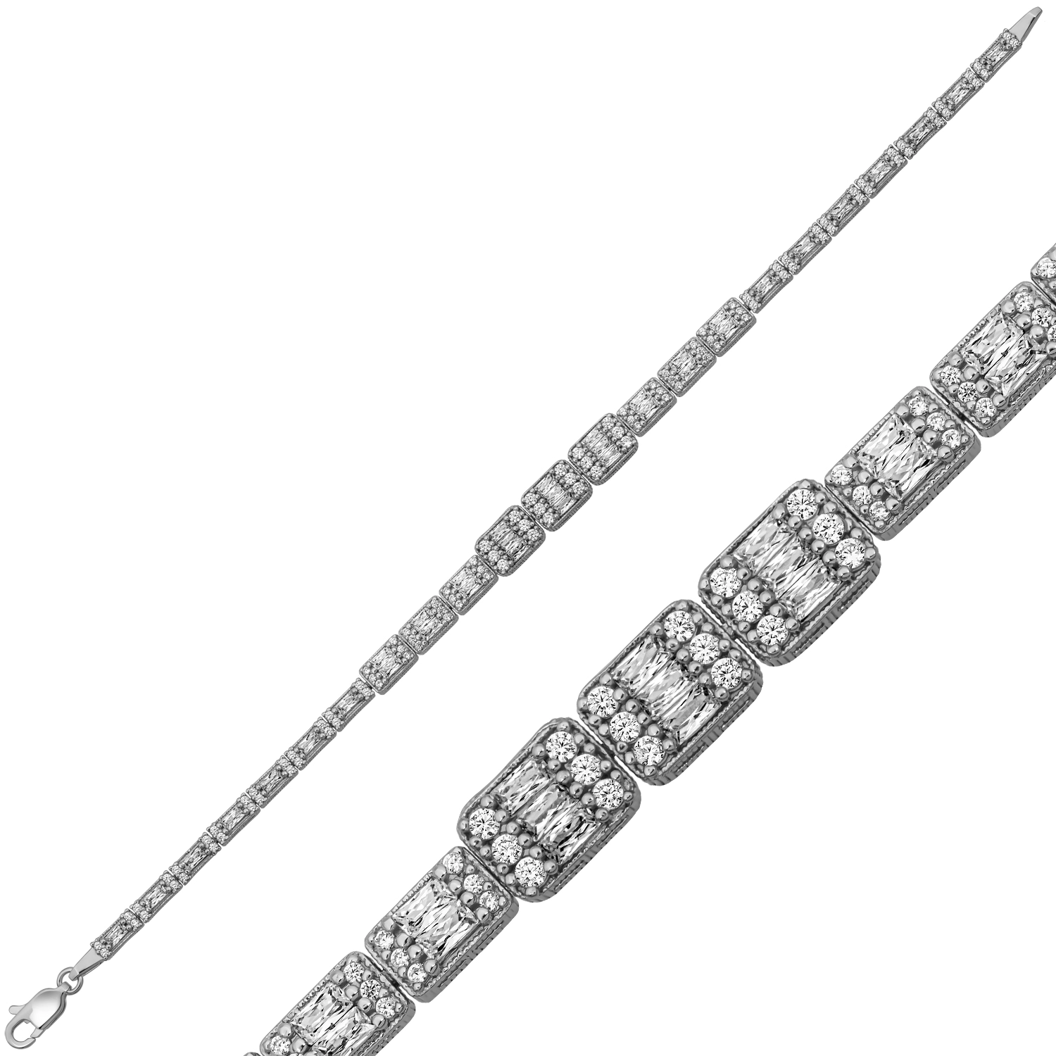 Silver 925 Baguette Stone Bracelet