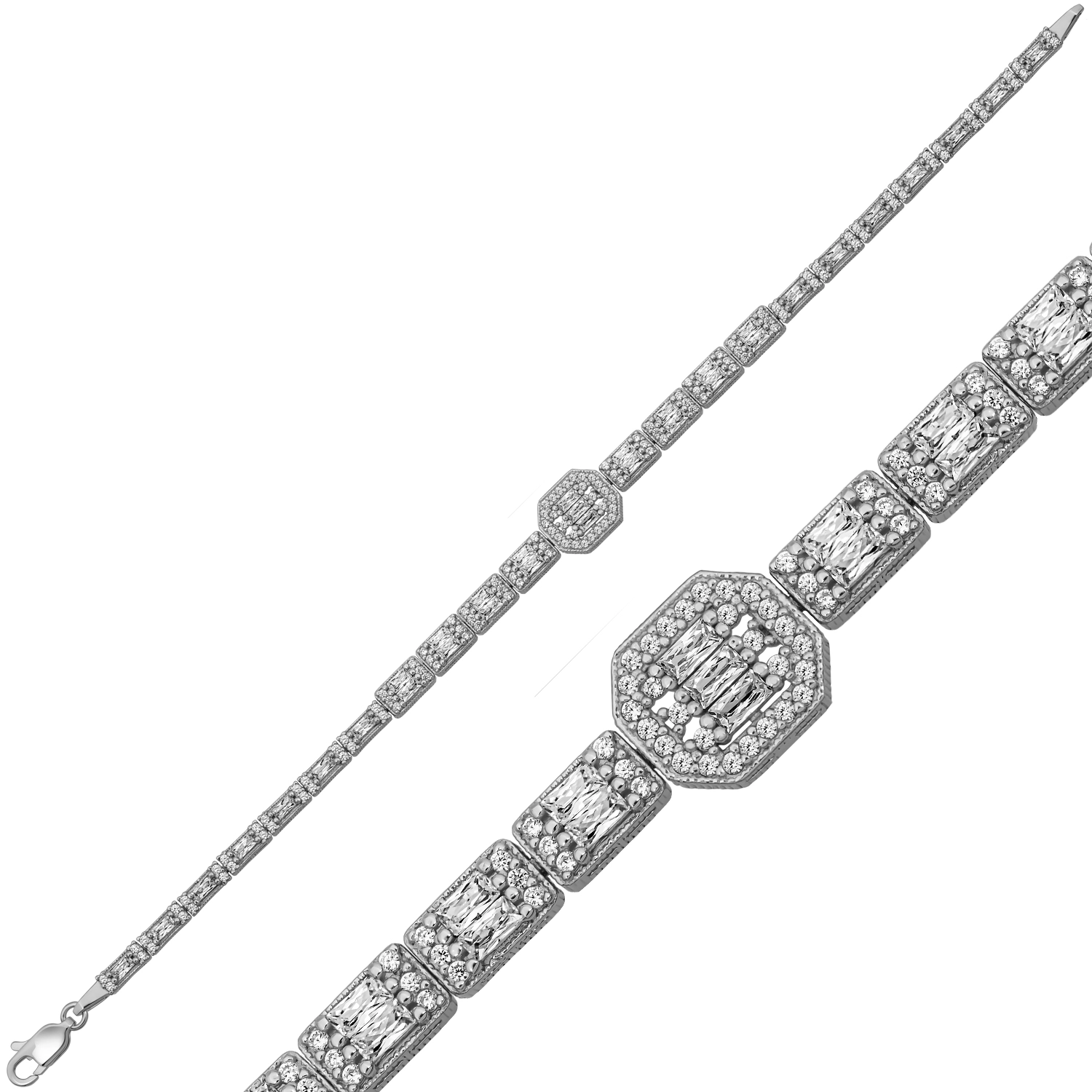 Silver 925 Baguette Stone Tennis Bracelet