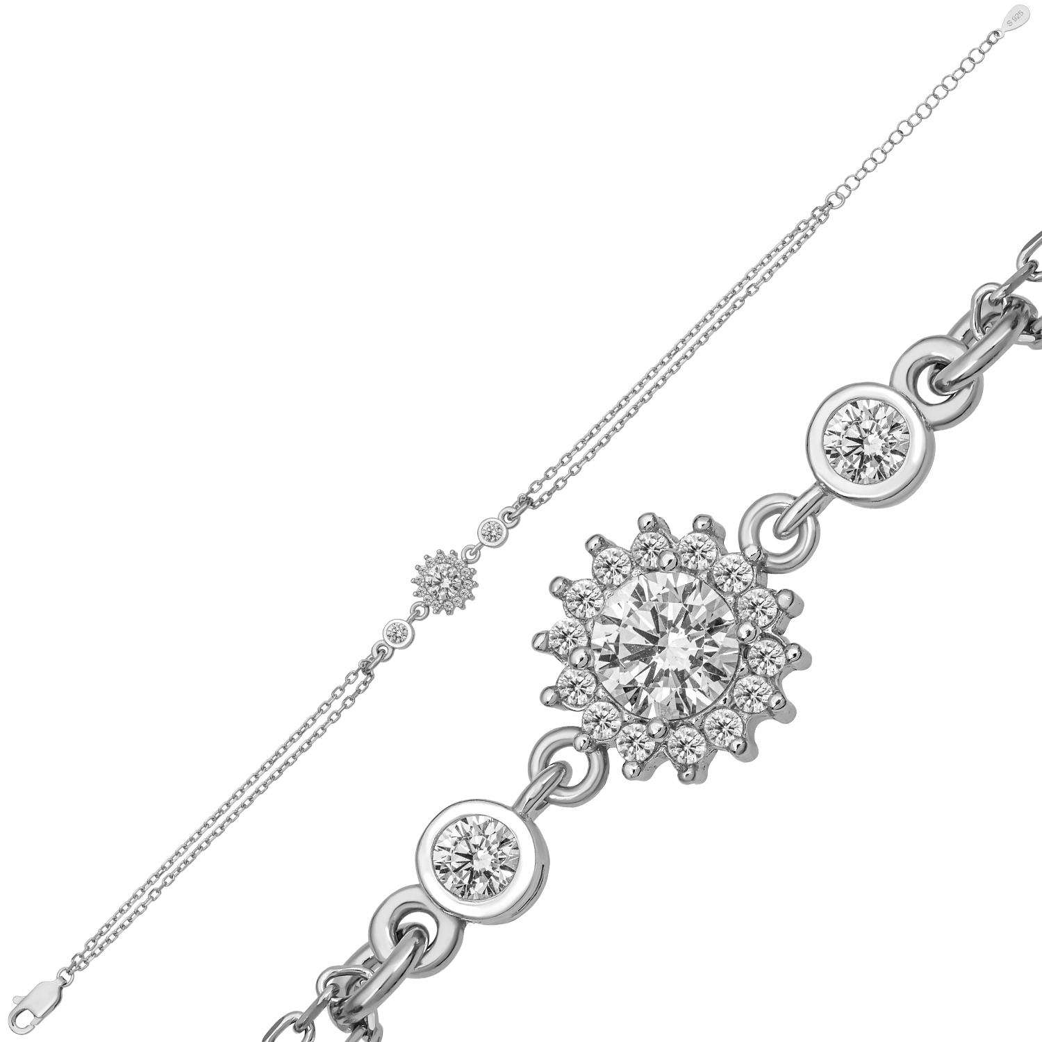 925 Sterling Silver Rhodium Plated CZ Stone Bracelet
