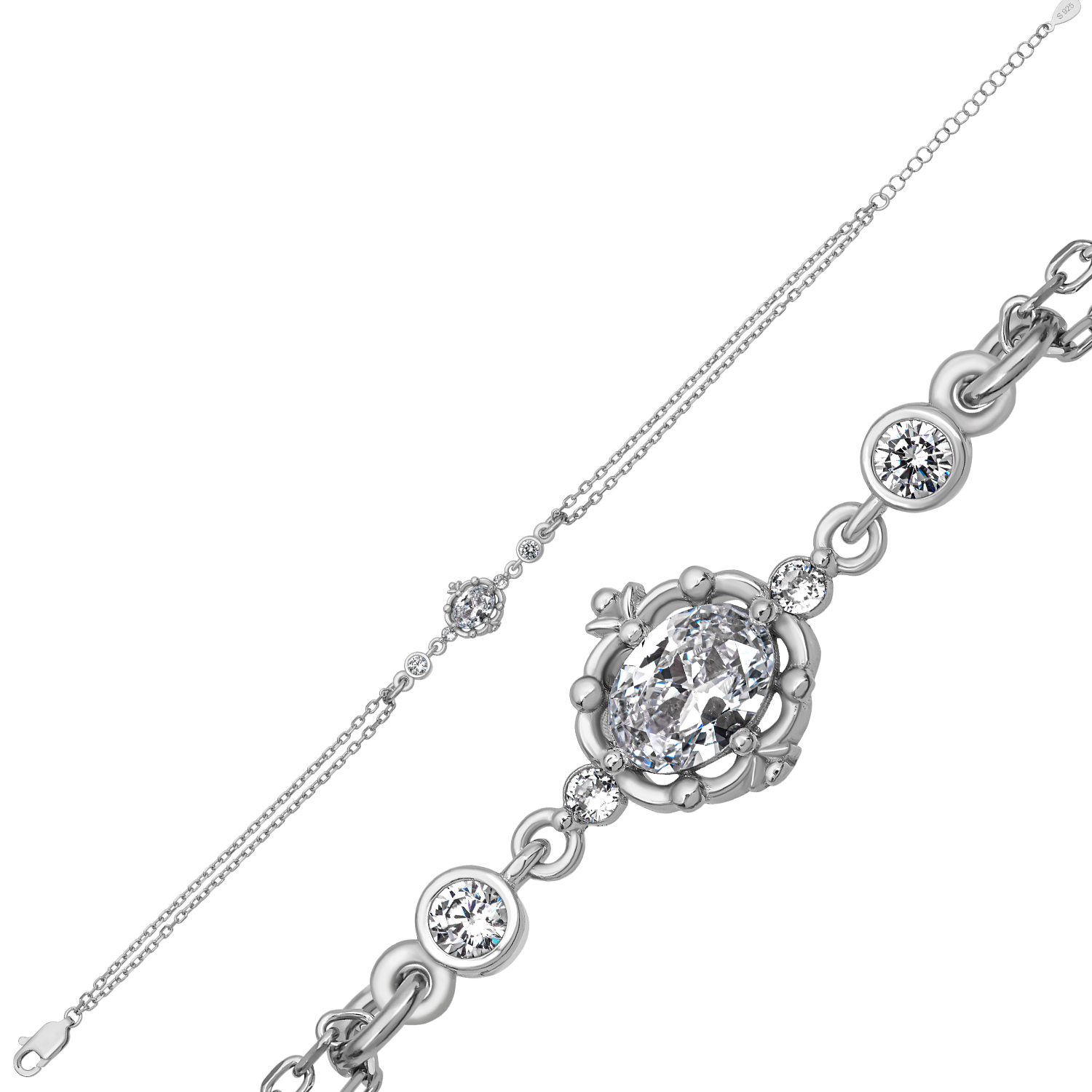 925 Silver Bracelet Rhodium Plated with Round CZ