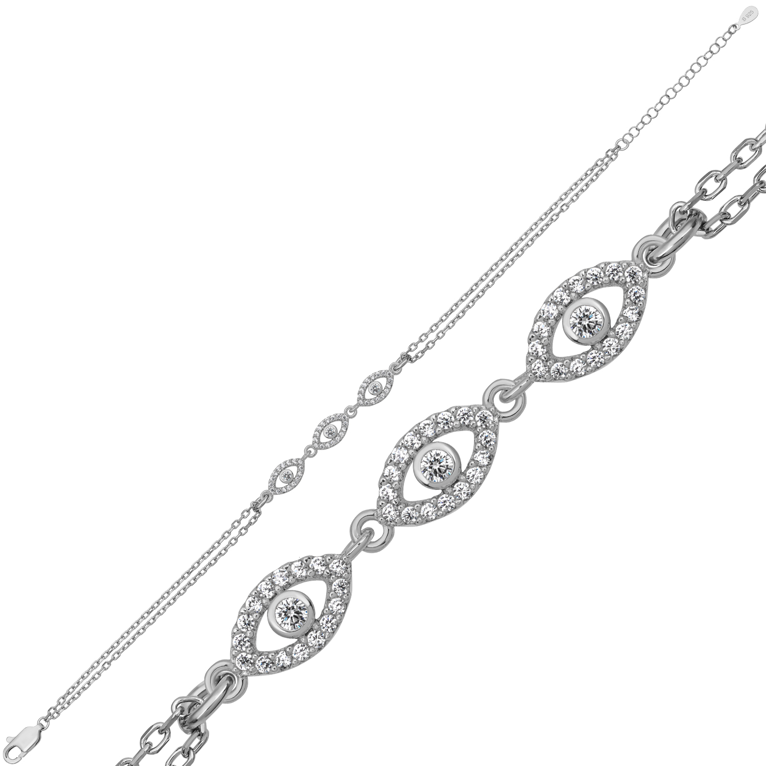 Rhodium Plated Evil Eye Zircon 925 Silver Bracelet