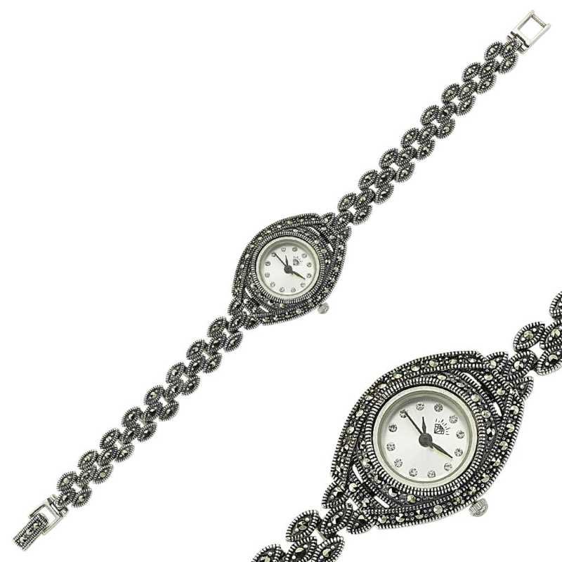 Silver Watch with Marcasite Stone