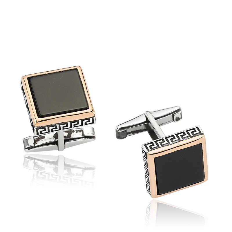 Silver Onix Stone Square Cufflinks