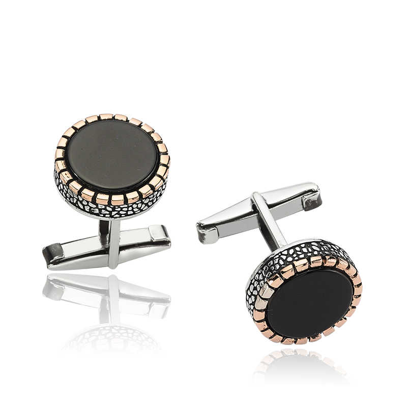 Silver Onix Stone Round Cufflinks