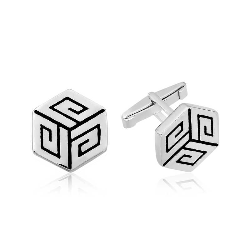 Silver Vintage Patterned Honeycomb Cufflinks