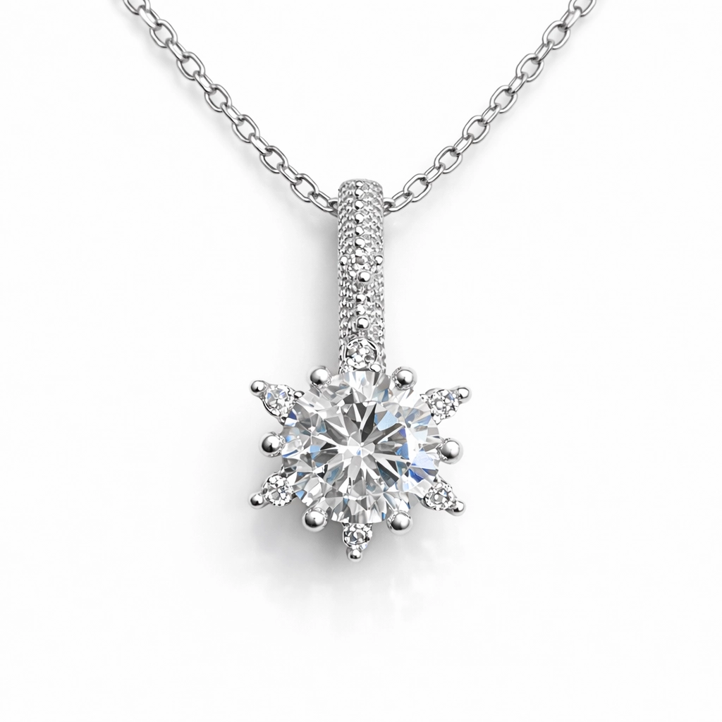 ​Silver Flower Patterned Women's Necklace