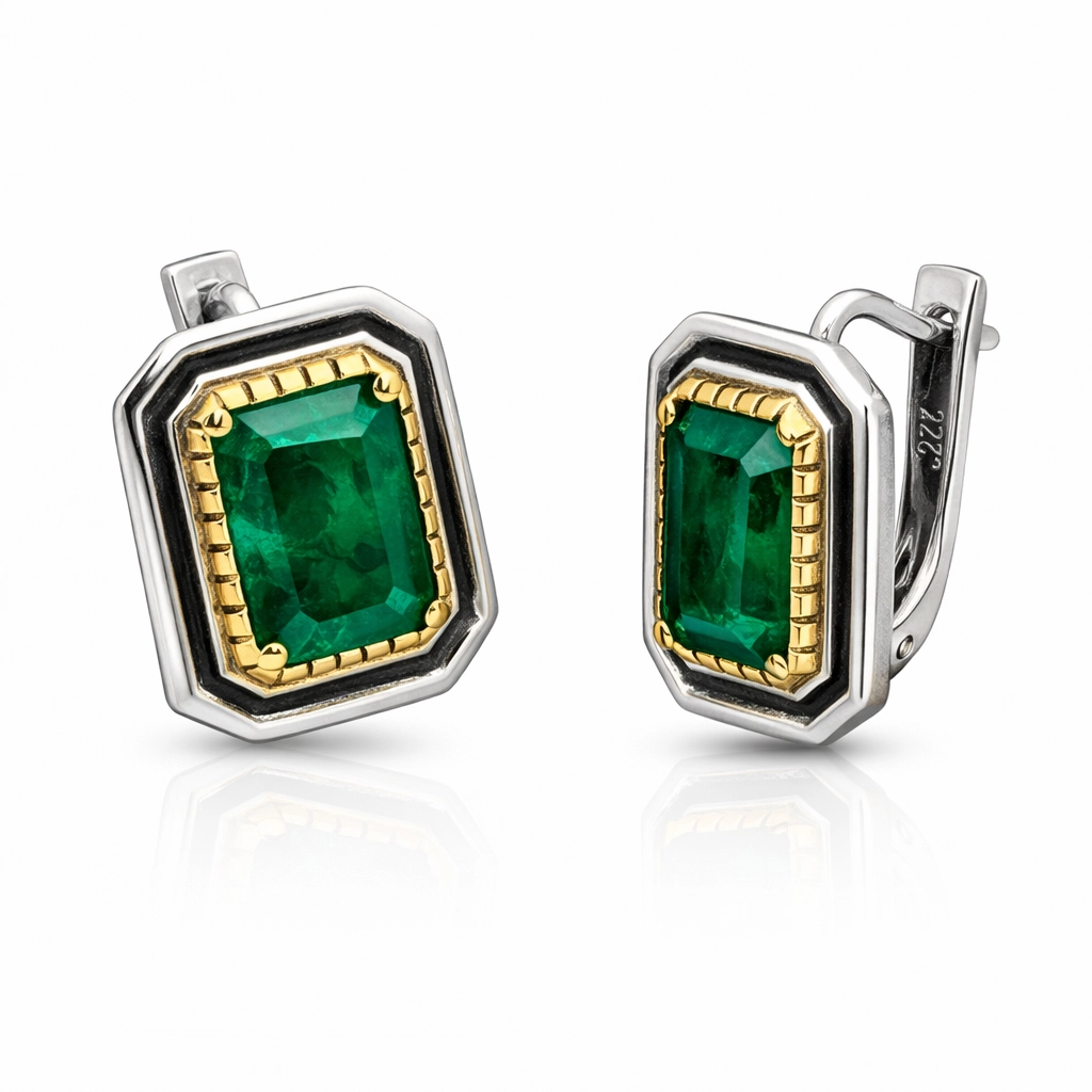 Silver Green Stone Authentic Women’s Earrings