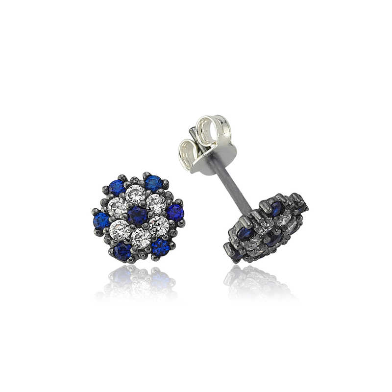 Silver Evil Eye Flower Stud Earrings