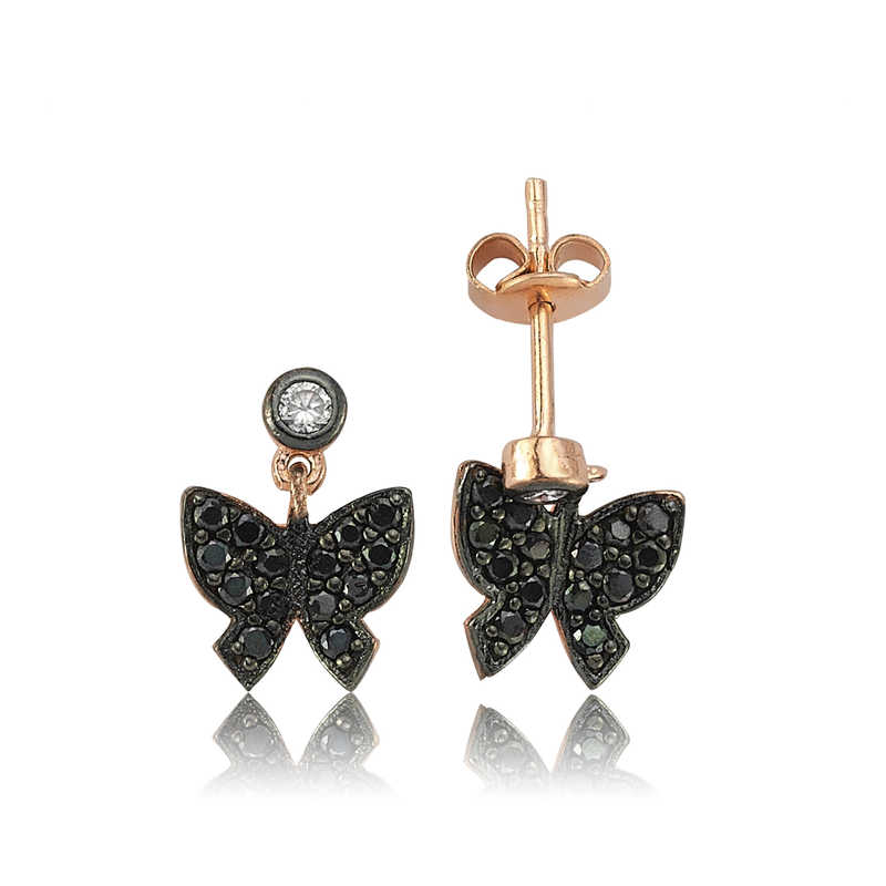 Silver Black Butterfly Stud Earrings
