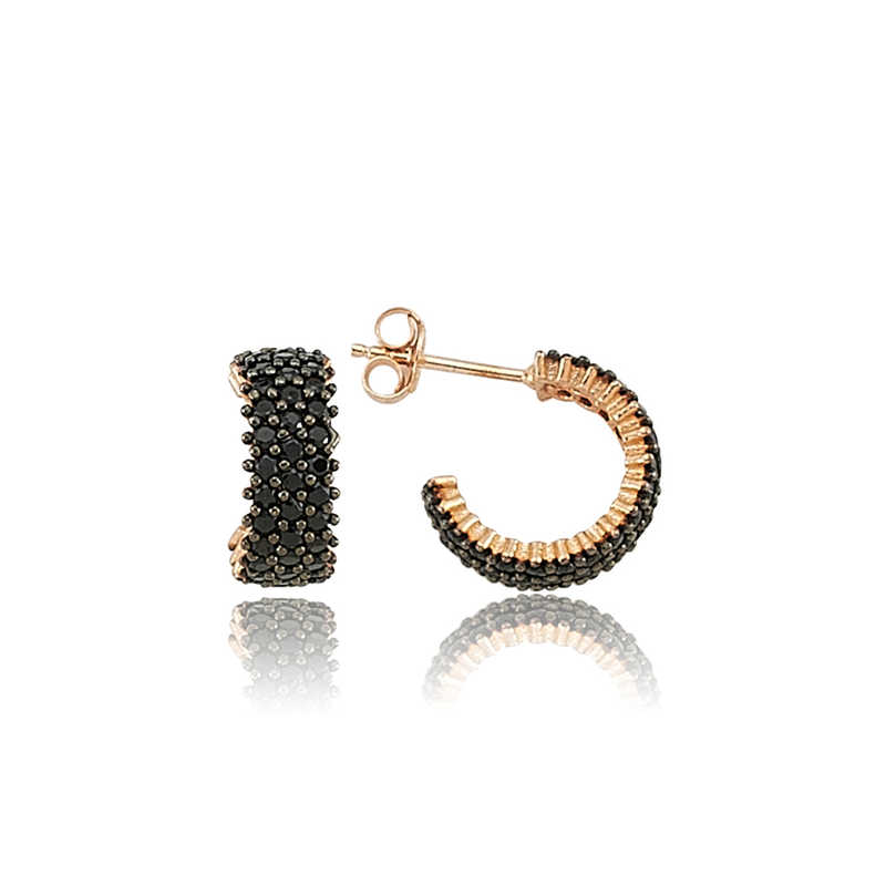 Silver Full Circle Black Stone Earrings