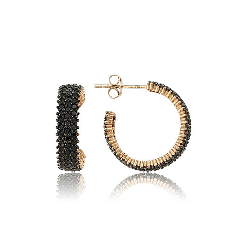 Silver Three-Row Black Tambour Earrings