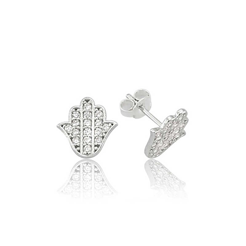 Silver Fatima Hand Studded Earrings