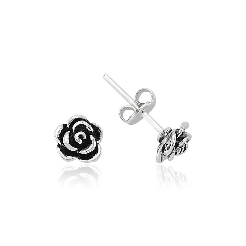 Silver Studded Rose Earrings