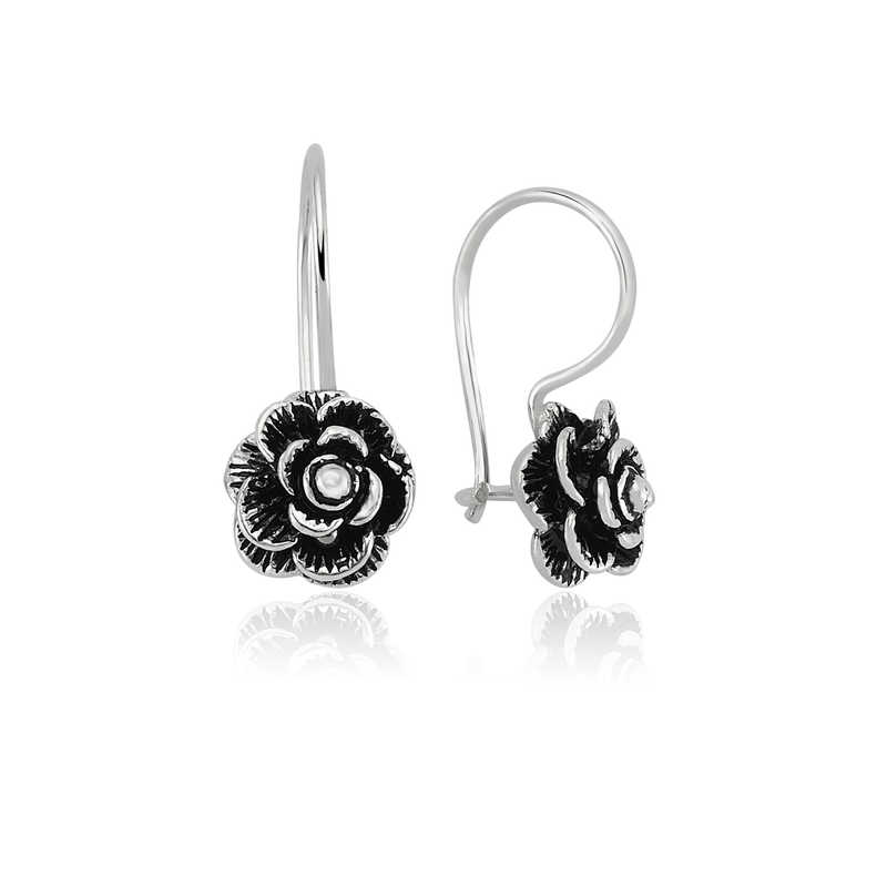 Silver Dangle Rose Earrings