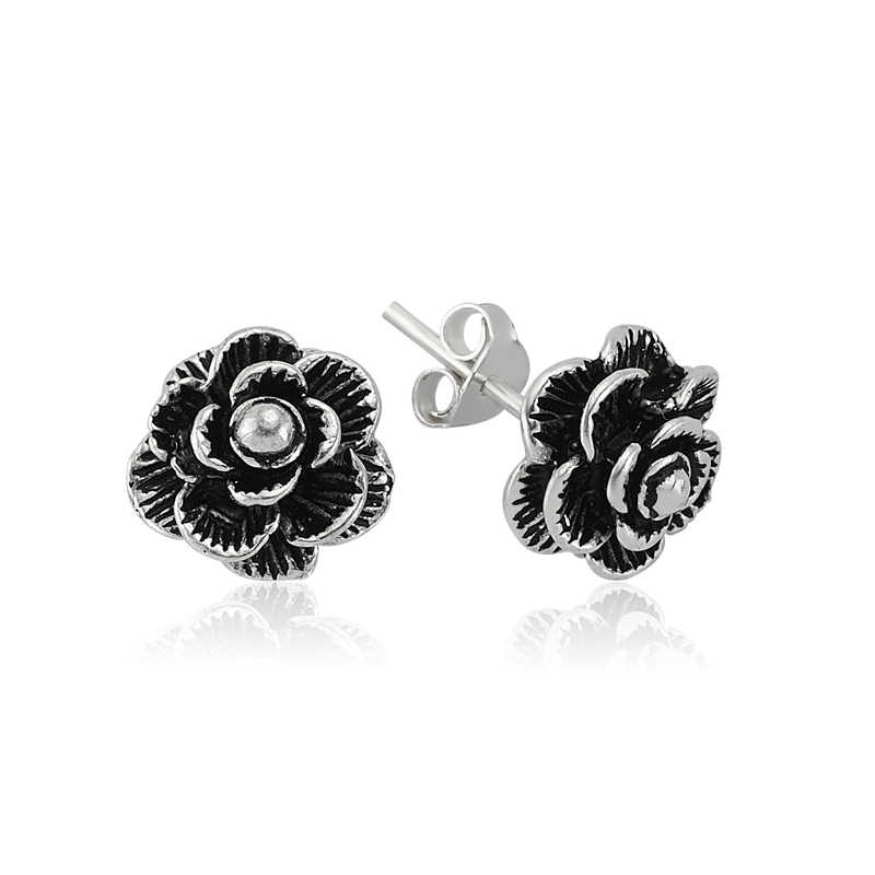 Silver Studded Rose Earrings