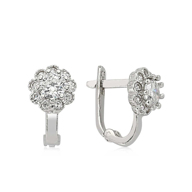 Silver White Stone Flower Earrings