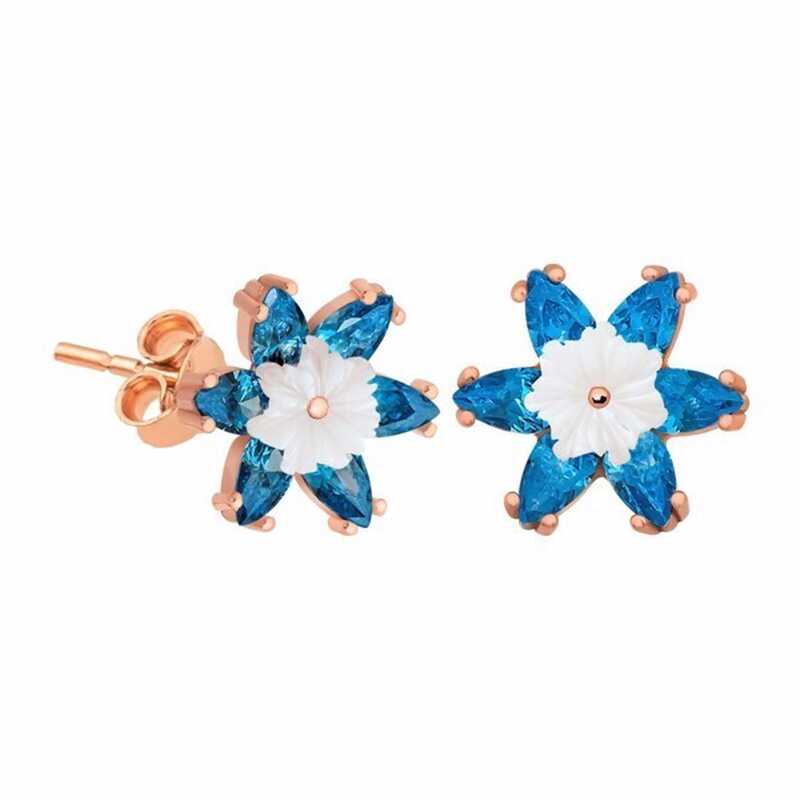 Silver Blue Lotus Flower Earrings