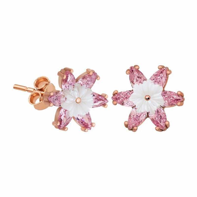 Silver Pink Lotus Flower Earrings