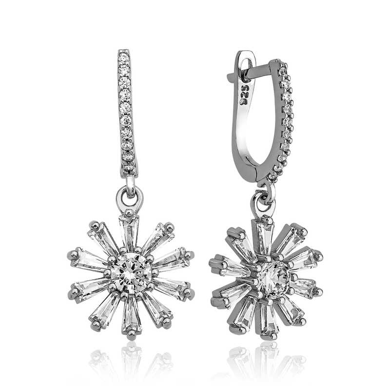 Silver Trapezoid Stone Flower Women’s Earrings