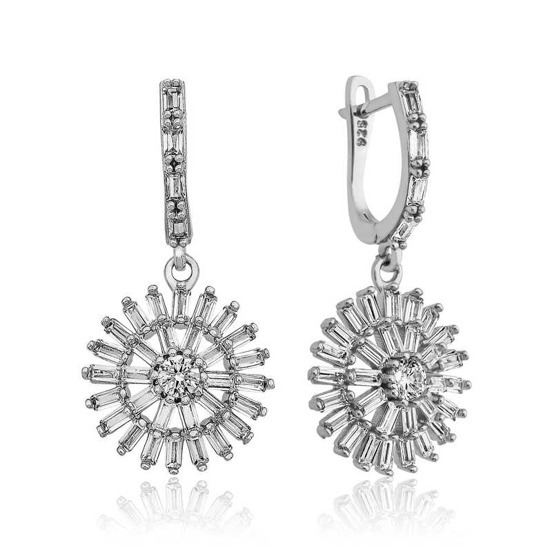 Silver Baguette Stone Women’s Earrings