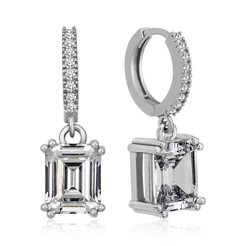 Silver Baguette Stone Hoop Earrings