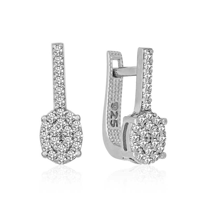 Silver Oval Stone Earrings