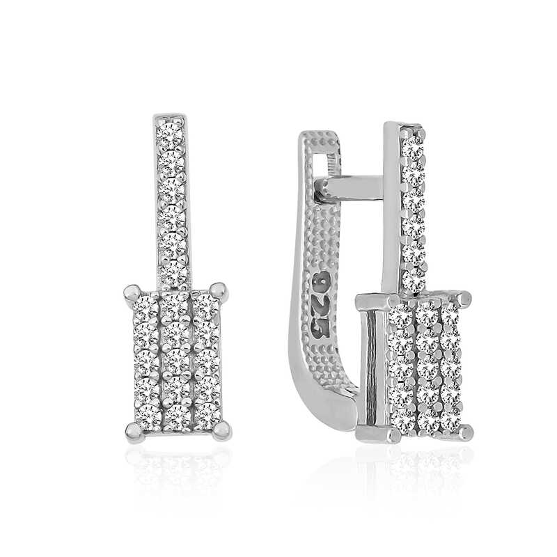 Silver Dangle Square Stone Earrings
